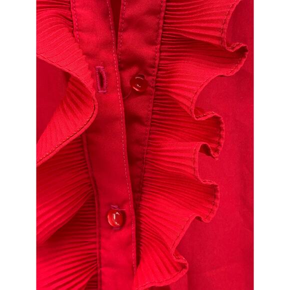 LAURA MAE Women's Vintage Red Ruffle Button-Up Long Sleeve Regular-Fit Top SZ M - Picture 6 of 9
